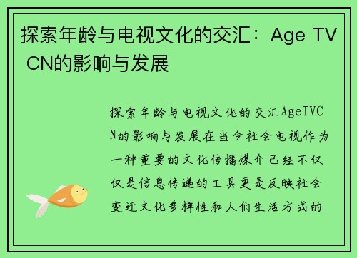 探索年龄与电视文化的交汇：Age TV CN的影响与发展